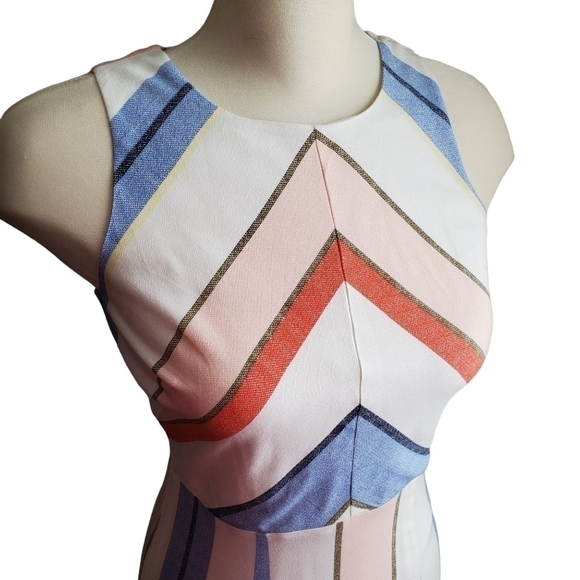 Highline Collective Sleeveless Stripe Dress Cream Blue Orange Peach Size 2 - Picture 4 of 10